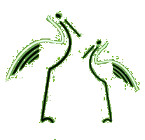 Das Logo des FUN zeigt zwei Störche in einfachen Linien gezeichnet auf grünem Hintergrund